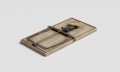 쿠키 미끼를 놓은 빈티지 나무 쥐덫 Vintage Wooden Mouse Trap with Cookie Bait