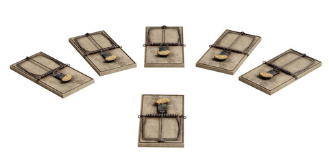 쿠키 미끼를 놓은 빈티지 나무 쥐덫 Vintage Wooden Mouse Trap with Cookie Bait