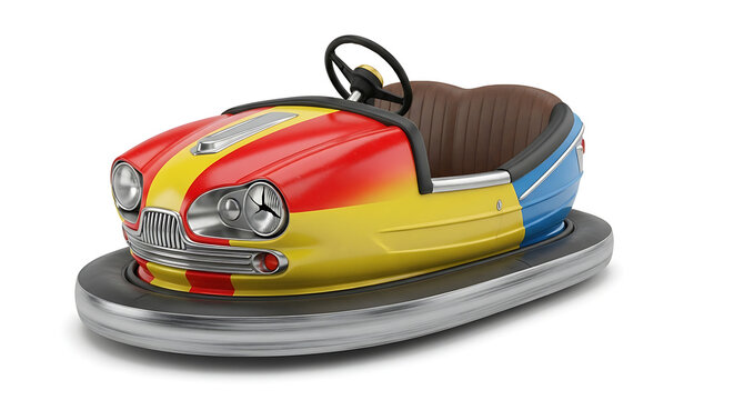 Retro bumper car colorful amusement park ride isolated on white background for fun and enterta