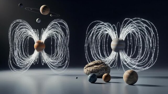 Conceptual visualization of planetary magnetic fields, showcasing the interaction between planets and their magnetic environment.