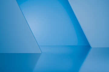 Blue podium with diagonal shadow on blue background 3d