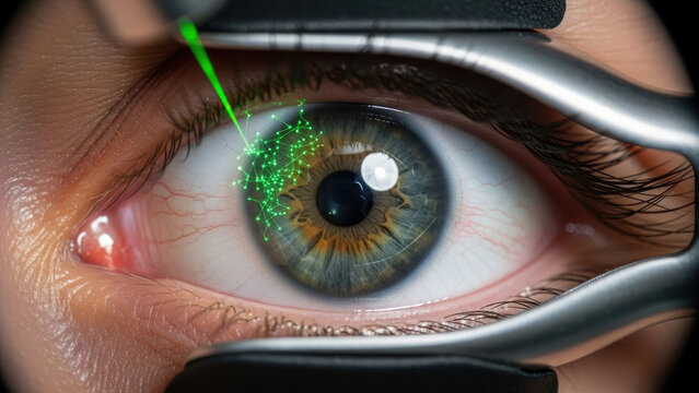 Closeup of a human eye undergoing laser surgery for vision correction 2.