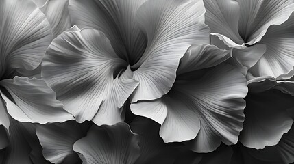 Elegant grayscale macro photograph showcasing intricate petal textures and dramatic shadows within blooming flower formations © Maham