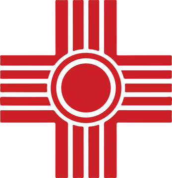 Red zia sun symbol geometric design inspired by indigenous culture and tribal heritage