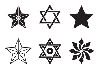 Fototapeta premium Set of black geometric star and abstract symbol icons on white background