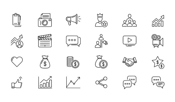 Creator economy and personal brand line icon set