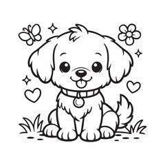 Fototapeta premium Puppy Sitting Coloring Page