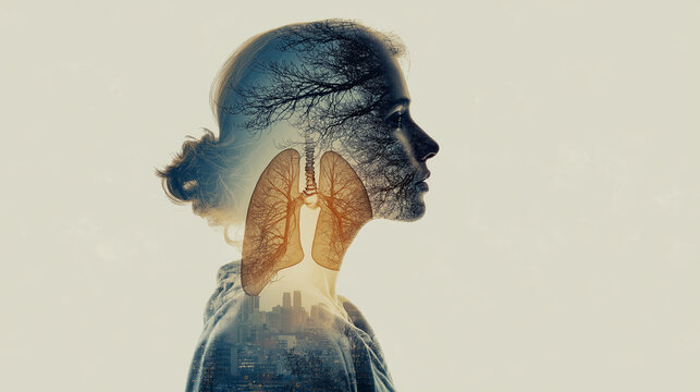 
Young girl suffering from respiratory or lung disease, coughing and holding chest, medical concept, healthcare illustration, illness awareness background.