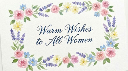 Floral greeting design with hand-lettered message and delicate flowers, warm pastel palette, copy space.