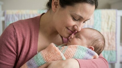 Tender moment of mother breastfeeding newborn, natural motherhood scene