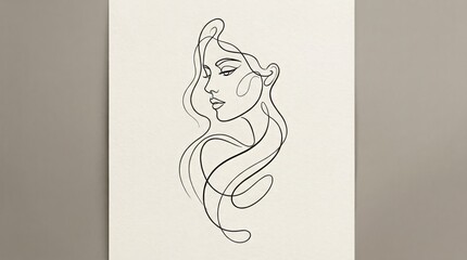 Artistic line portrait of woman&rsquo;s face, abstract feminine illustration.