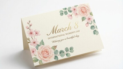Floral greeting card with pastel roses and handwritten style text, warm and elegant.