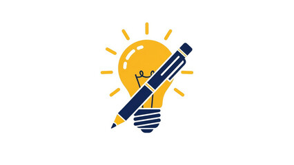 Creative Idea Light Bulb With Pen Symbol.