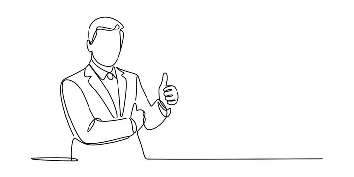 A minimalist continuous line drawing of a professional man giving a positive thumbs up Vector, illustration