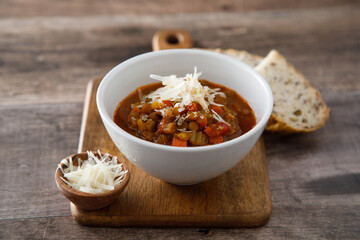 Lentil soup with vegetables and cheese