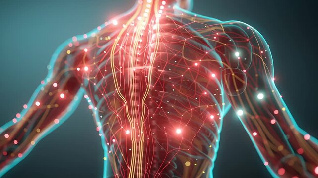 Longevity biohacking technology health concept illustration, abstract human form enhanced by futuristic health technology and biological optimization systems, soft neon glow, clean minimal composition