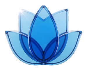 3D Blue Glass Lotus Flower Icon, Glossy Spa Symbol, Modern Wellness Element, Crystal Yoga Sign, High Quality Render, Beauty Design, Harmony Graphic