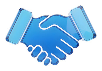 3D Blue Glass Handshake Icon, Glossy Deal Symbol, Modern Partnership Element, Crystal Agreement Sign, High Quality Render, Business Design, Cooperation Graphic