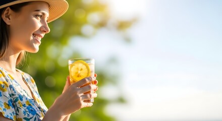 Woman enjoying refreshing drink outdoors