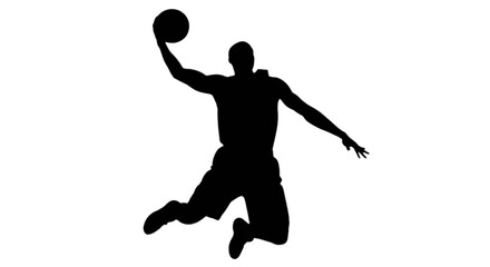 Basketball player mid-air shot isolated on transparent background © Riyadkingline
