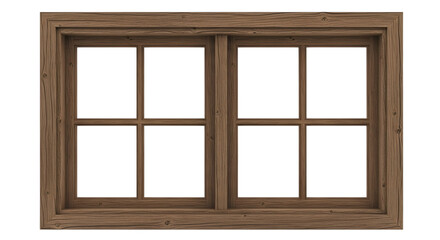 Obraz premium Rustic wooden window frame with six glass panes in natural finish isolated on a transparent background