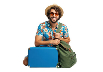 Happy traveler ready for adventure isolated on transparent background
