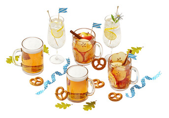 Beer Mugs with Pretzels and Flags.