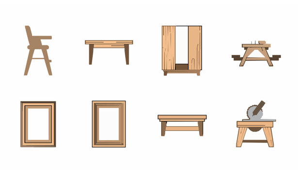Minimal Wooden Furniture and Carpentry Linear Icons