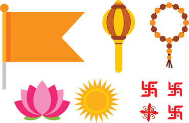 Vibrant Hindu religious symbols and icons in bright colors