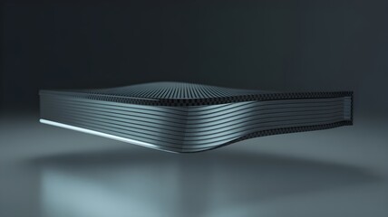 Suspended layered carbon fiber plate with textured weave and glossy edge, symbolizing lightweight high-strength composite and advanced material engineering.