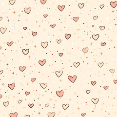 A playful pattern of hearts and sparkles on a soft beige background, ideal for romantic themes