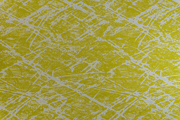Off-white fabric with bright lime yellow abstract pattern and gold dust