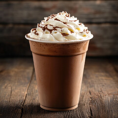 a cup of chocolate milkshake with whipped cream.