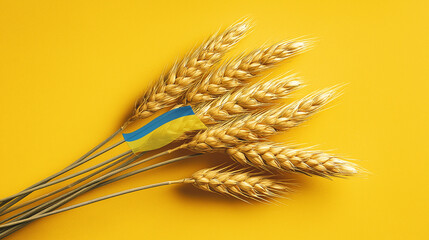 Golden wheat stems arranged artistically to form a Ukraine flag design symbolizing unity, harvest, culture, and national pride