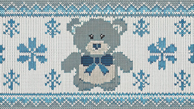 seamless knitted nordic pattern cute  teddy bear vector background 