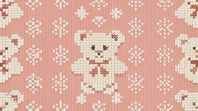 seamless knitted nordic pattern cute  teddy bear vector background 