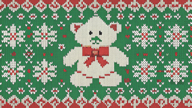 seamless knitted nordic pattern cute  teddy bear vector background 