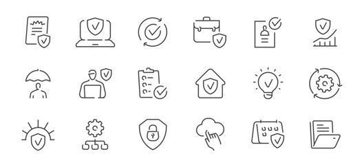 Protection icon set. Cyber security, encrypted storage, privacy, network safety symbols. Information technology concept