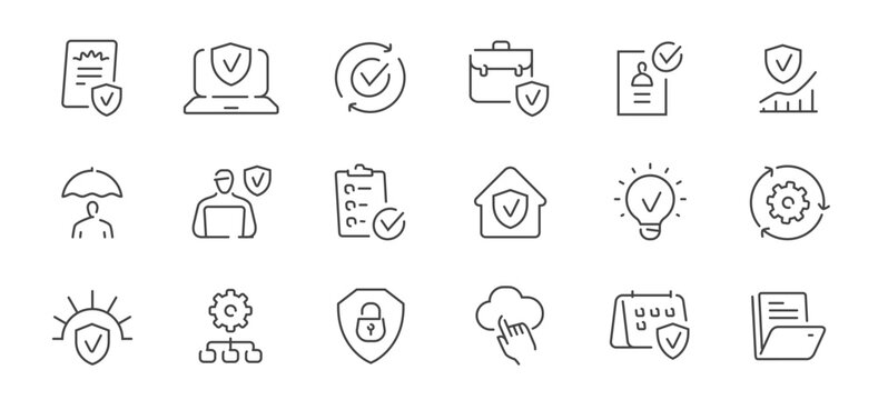 Protection icon set. Cyber security, encrypted storage, privacy, network safety symbols. Information technology concept