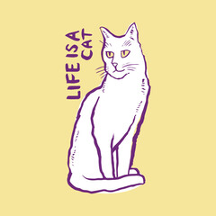 Cat pet white print design vector hand drawn illustration
