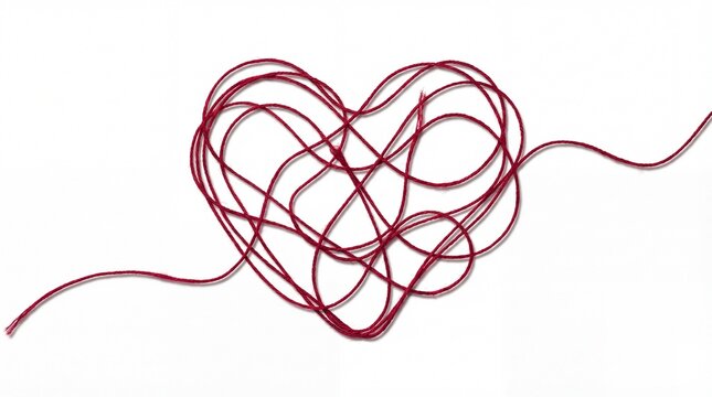 A heart made from a tangled red string