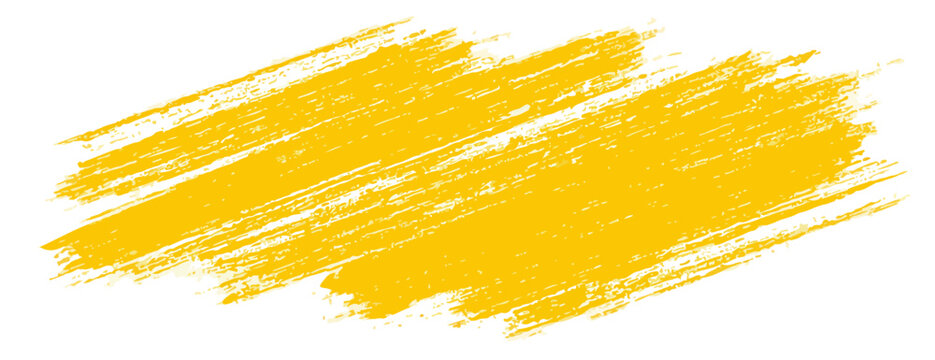 Pincelada amarela vibrante com textura de tinta, ideal para elementos gr&aacute;ficos e design moderno em fundo transparente.