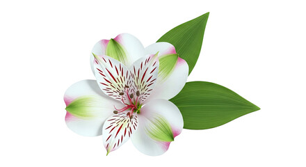 Alstroemeria Lily Flower with Green Leaves on White Background