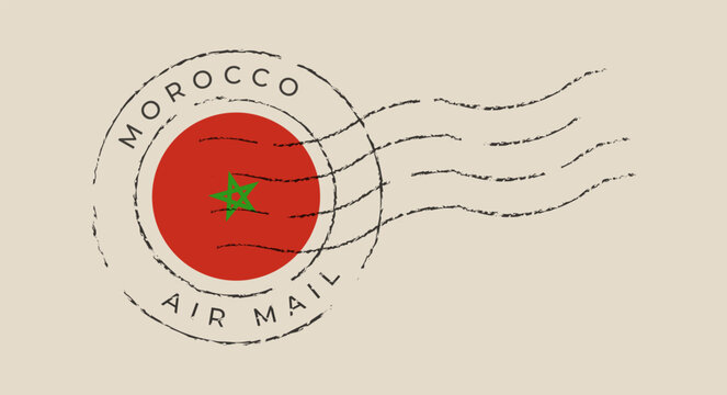 Vintage Morocco Air Mail Postage Stamp featuring the national flag in a grunge postmark vector illustration.