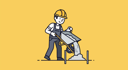 Construction Worker Pouring Cement from Wheelbarrow Building Site.