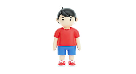 3D Cartoon Boy in Red T-shirt and Blue Shorts