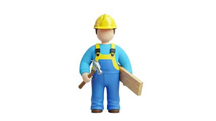 Cartoon construction worker with hammer and wood plank