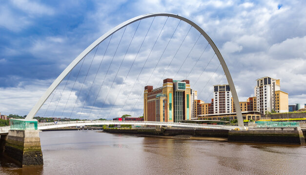 Modern bridge in front of the Baltic Centre for Contemporary Art in Newcastle upon Tyne, England