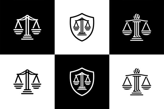 Vector Set of 3 Scales of Justice Balance Icons Law and Security Symbols