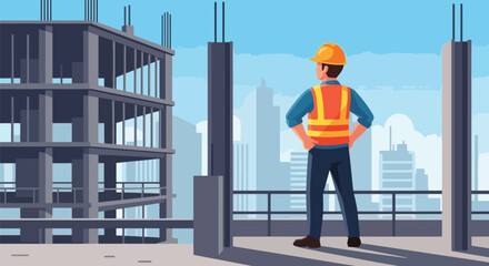 Construction Worker Overseeing Building Project Future Vision.